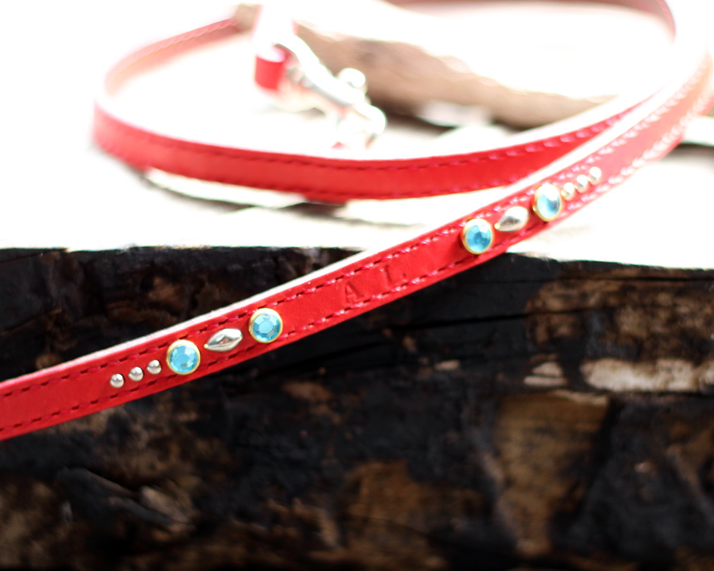 15mm幅の赤い小型犬用革リード　チワワのALちゃんのオーダーメイド品