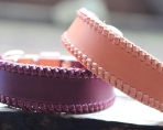 AURA　紫　BeBe　ピンク　かがり　オーバル首輪 丸革ソフトリード