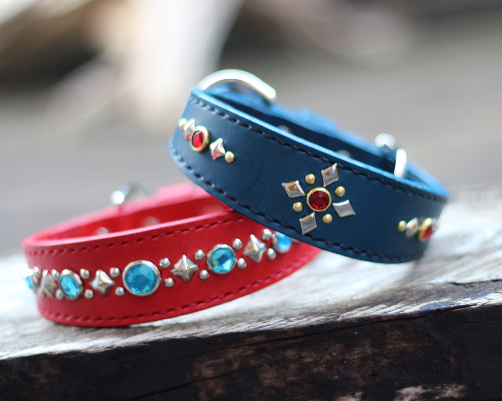 赤革と青革の2本の首輪　　ミニチュアピンシャーBARONちゃんのオーダー品